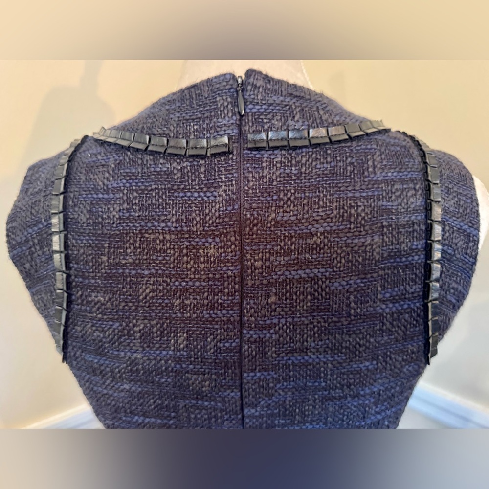 Shoshanna Navy & Black Tweed Sleeveless Dress with Leather Trim, Size 2 🖤💙 - Picture 5 of 8